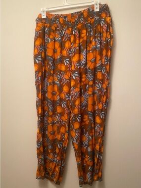 Lucy & Yak Orange Floral Wide-Leg Trousers with Blue Accents